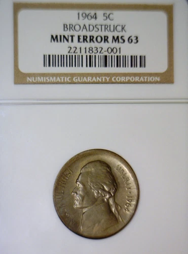 1964 ERROR NGC MS63 Broad Struck Jefferson Nickel NICE Broad Strike CH BU Coin