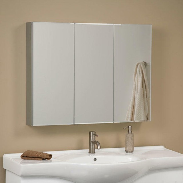 Clairement Series Aluminum Tri View Medicine Cabinet With Mirror