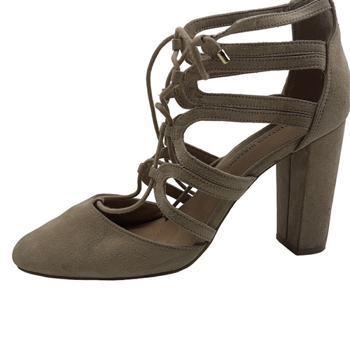 Christian Siriano Block Heel Strappy Round Toe Suede Shoe Tan 4" Women's Size 10 - Picture 2 of 7