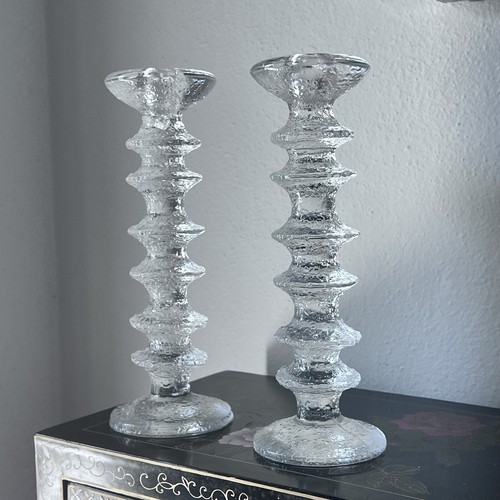 Iittala Festivo Glas Kerzenhalter 9" Paar sechs Ringe von Timo Saparneva Vintage