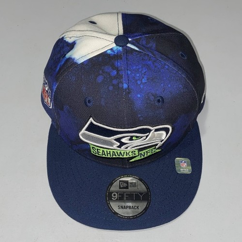 Neu mit Etikett Seattle Seahawks New Era 9Fifty NFL Herrenmütze blau Seitenlinie Tintenfarbe Druckknopflasche - Bild 2 von 6