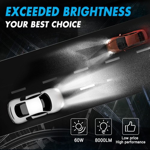 BEVINSEE HB3 9005 H10 LED Headlight Bulbs High Low Beam 8000LM 60W 6000K Kit - Picture 3 of 11