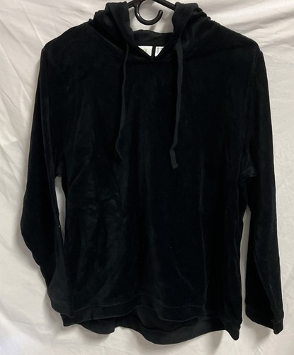 Denim & Co. Active Velour Hooded Pullover - Black (M) A555367 - 第 3/4 張圖片