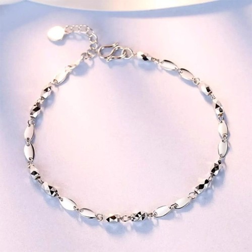 Pure Platinum 950 Chain Women Laser Beads Slice Link Bracelet 2.8-3g/6.3inch - Picture 7 of 7