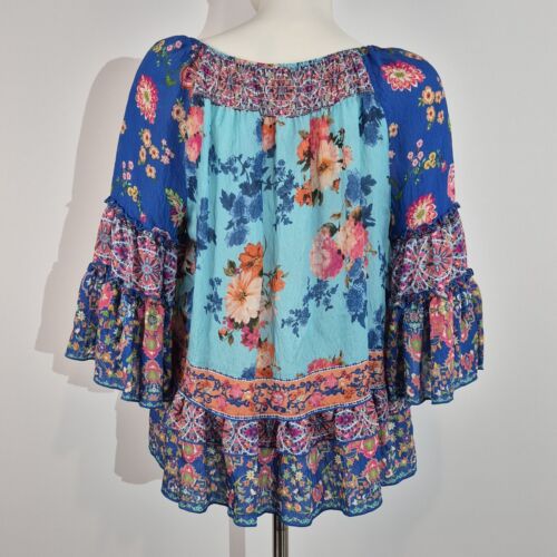 John Mark Women's Tunic Size PM Boho Mixed Pattern Blouse Blue Floral (29) - Picture 4 of 13