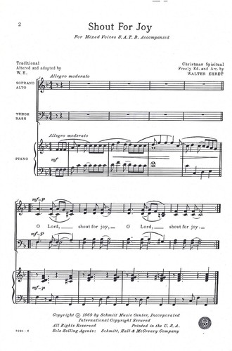 -# 7031 -shout for joy - by ehret- S.A.T.B. -1969 - Picture 2 of 2