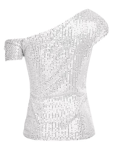 Women T-shirt Anniversary Daily Wear Disco TOP Glittery One-shoulder Novel Soft - Bild 44 von 79