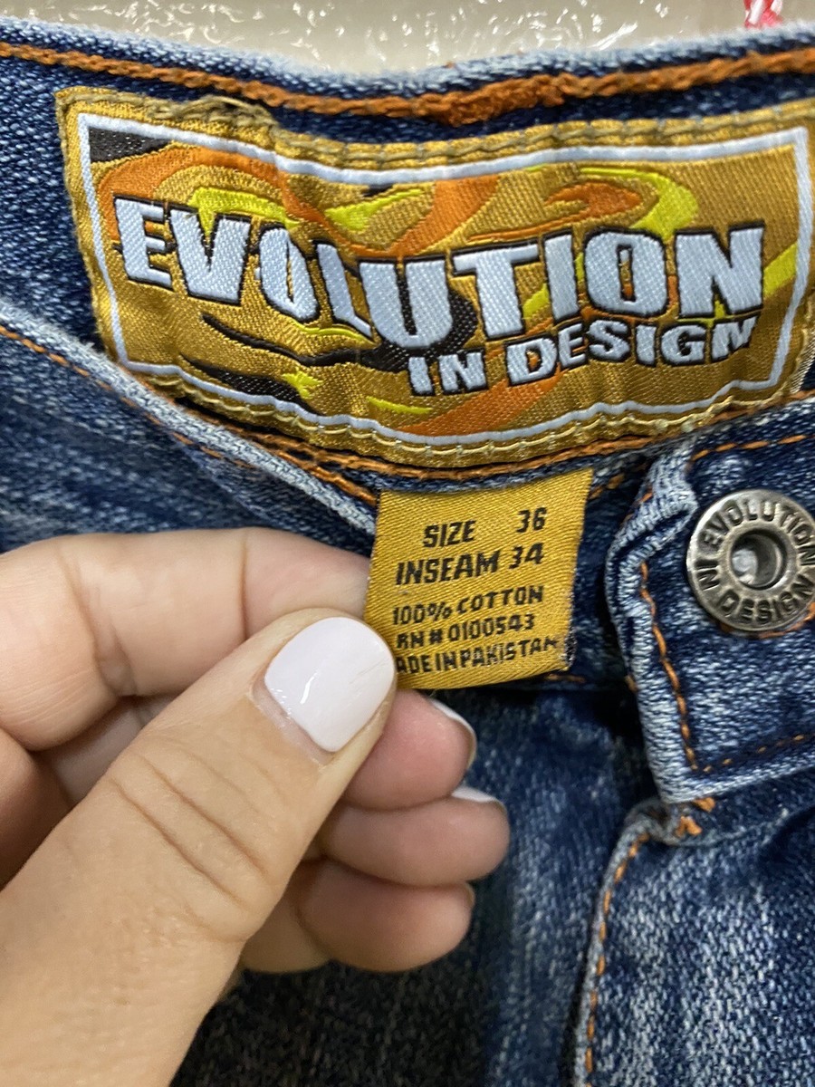 デザインパンツy2k Vintage Y2K Evolution in Design Jeans Mens 36x34 Embroidered