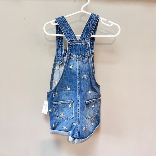 NEW Gap Denim Toddler Overalls 4Y Floral Embroidery Adjustable Straps - Picture 3 of 5
