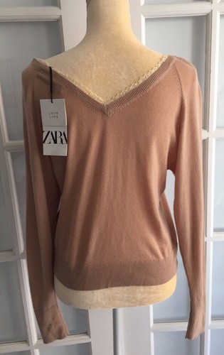 NWD ZARA Pale Pink SWEATER WITH CONTRASTING LACE Fine Knit Size S 5382 READ!!! - Picture 4 of 7