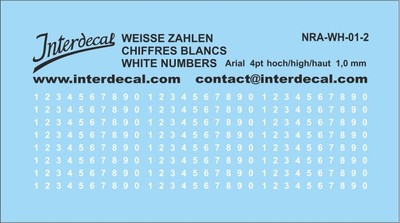 Décalcomanies Chiffres Arial 06 8pt - Hauteur 2.0mm, Blanc - Dimensions 93x18mm - Marque INTERDECAL