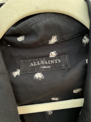 All Saints Shirt Mens Large Black Lightweight Summer Relaxed Viscose Holiday - Picture 2 of 4