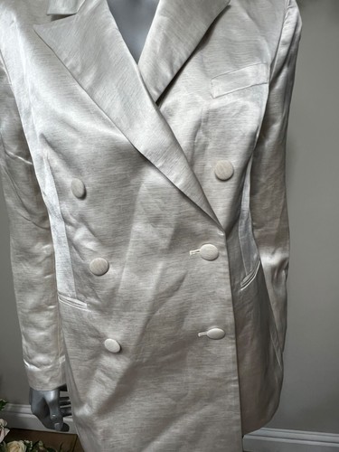 TED BAKER Blazer Jacket Womens TB 2 UK 10 Luda Ivory Satin Double Breasted NEW - Picture 22 of 24