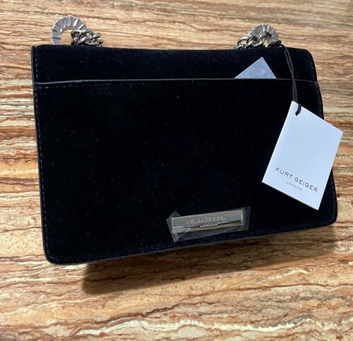 Bolso Kurt Geiger Bolso de Hombro Negro Terciopelo Bandolera Cartera Cristal Adorno Arco - Imagen 4 de 22