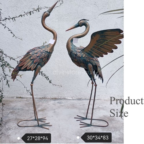 2 Pcs Vintage Crane Metal Birds Garden Ornament Sculpture Statue Outdoor DÃcor - Picture 5 of 8