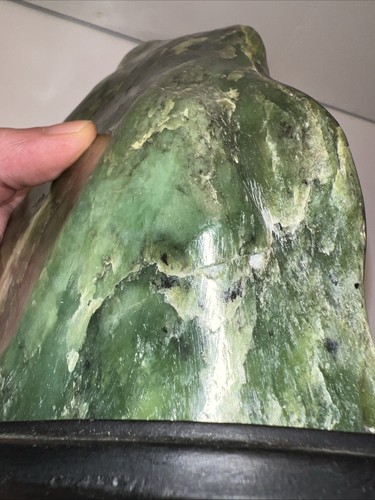 Free form Nephrite Jade Standing Specimen  1342 grams Polished Stone W/Wood Base - Picture 23 of 24