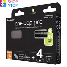 4 PANASONIC ENELOOP PRO RECHARGEABLE AA HR6 BATTERIES STORAGE CASE 1.2V 2500mAh