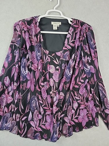 Coldwater Creek Black Purple Floral LS Midnight Muse Shacket Womens Plus 20W - Picture 2 of 11