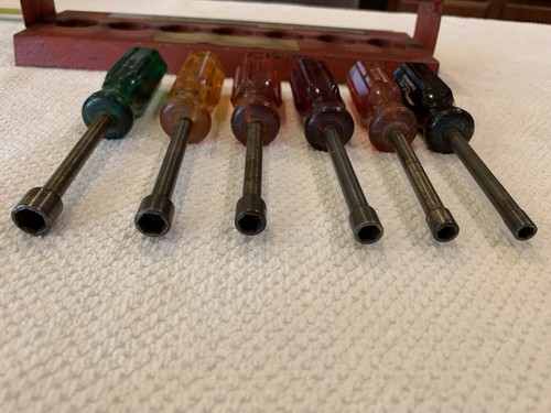 Vintage Xcelite 7 Nut Driver Set Holder with 6 Nut Drivers Some Missing Logo - Picture 2 of 4