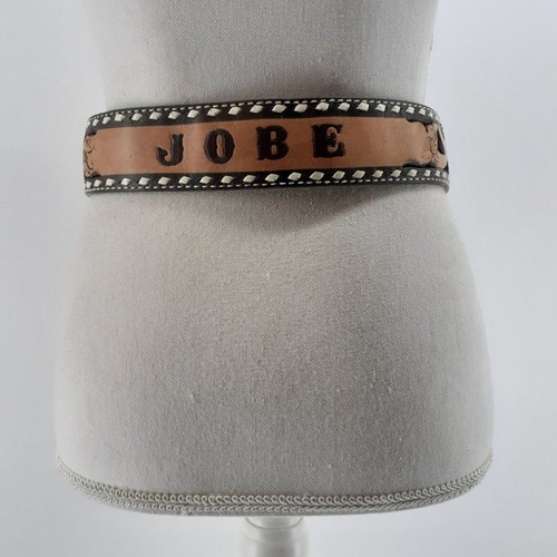 Circle Y "Jobe" Tooled Leather Belt Tan Brown Burgundy Velvet Rodeo Western 30 - Picture 9 of 11