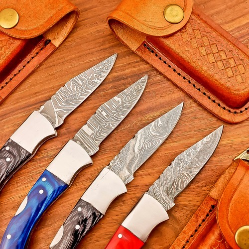 LOT OF 4 PCS! HANDMADE Premium Damascus Pocket Folding Knife BACK LOCK, IS-4901 - Picture 5 of 12