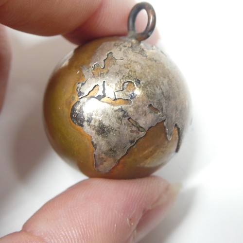 Earth Globe Pendant Charm Chime Copper Silverplate Vintage - Picture 3 of 8