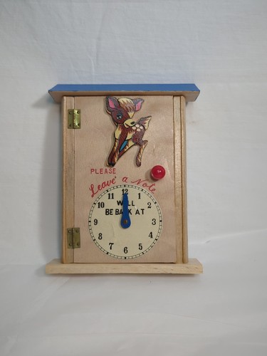 Vintage Wood "Please Leave a Note" Box Bambi Like Notepad & Pencil Holder Japan  - Picture 2 of 16