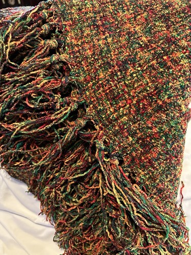 Multi Color Woven Chunky Fringe Throw Blanket Gold Green Yellow Rust 48x46” Boho - Picture 3 of 6