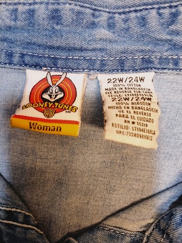Vintage Loony Tunes Tweety Bird Denim Kurzarm Hemd Warner Brother22W/24W - Bild 5 von 14