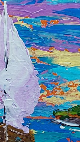 Sailboat Seascape Original Painting Handmade Small Gift for Her Wall Art OOAK - Picture 15 of 23
