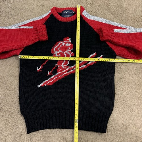 Vintage 80s Polo Ralph Lauren Wool Sweater Suicide Ski Mens M Crewneck Black Red - Picture 7 of 7