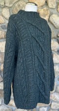 LL Bean VTG 80-90  s Fisherman Sweater Wool Alpaca Chunky Green Donegal Womens S