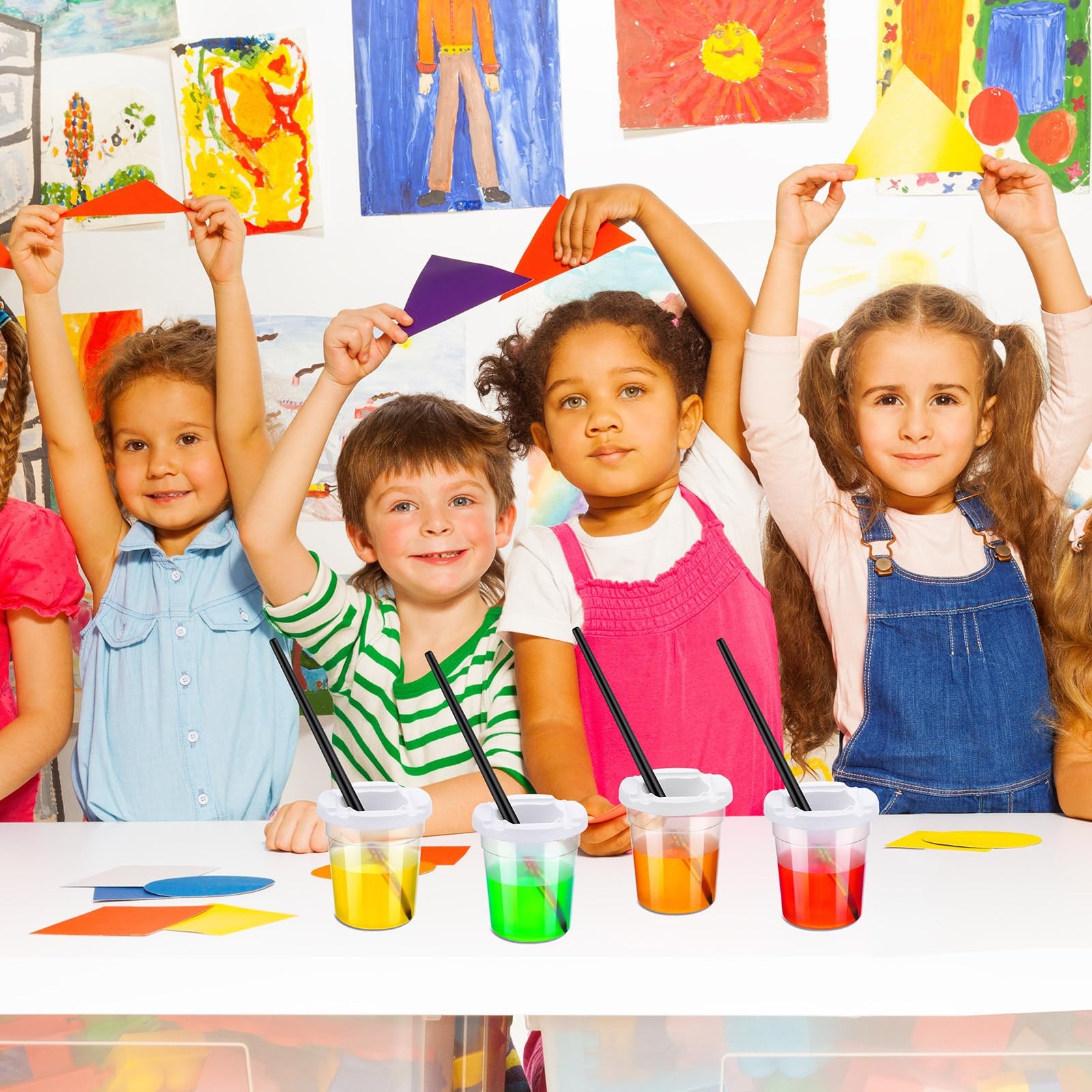 12 Packs No Spill Paint Cups with Lids for Reusable Spill Proof Paint Cups fo...