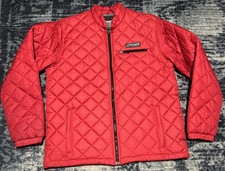 Spyder Mens Red Quilted Puffer FullZip Jacket Zip Pockets Large Adjustable Waist