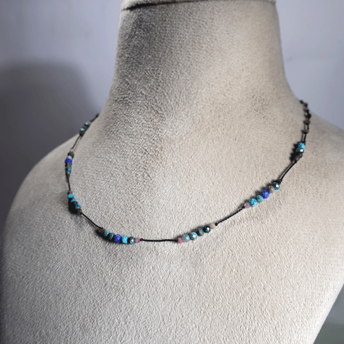 Gargantilla Sky & Rose Delicada~ Turquesa, Turmalina Rosa, Lapislázuli Con Cuentas Gemas - Imagen 8 de 11