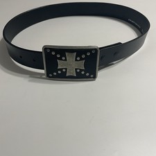 Nocona Black Leather Belt Studded Cross Buckle Sz 32 Width 1.25"