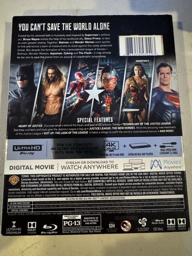 NEW! Justice League 4K UHD Blu-ray Ben Affleck with Slip Cover + Free Shipping! - Picture 2 of 3