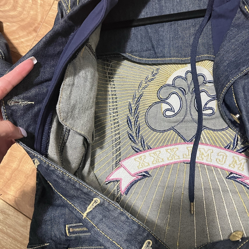 Y2K Dereon Beyonce Denim Jean Jacket Size 1X Embroidered Pink Gold Logo Retro - Picture 8 of 9