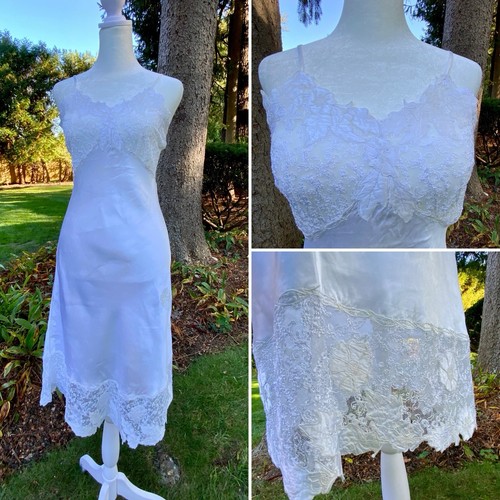 50er Jahre Braut Schlupfkleid weiß - S - Vintage Schlupfkleid - Satin - Spitze - Bild 13 von 17