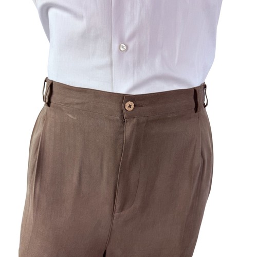 Joseph & Feiss Anzughose 100 % Seide Fischgrätmuster taupe braun Plissee 46 x 31 - Bild 8 von 12