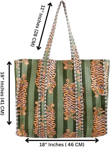 Tiger Print Cotton Tote Bag Eco Friendly Sustainable Sturdy Grocery Shopping - Picture 60 of 76