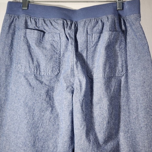Talbots Crop Pants Sz 12 Blue Lightweight Roll Tab Cuff Pull On 100% Cotton NEW - Picture 6 of 20