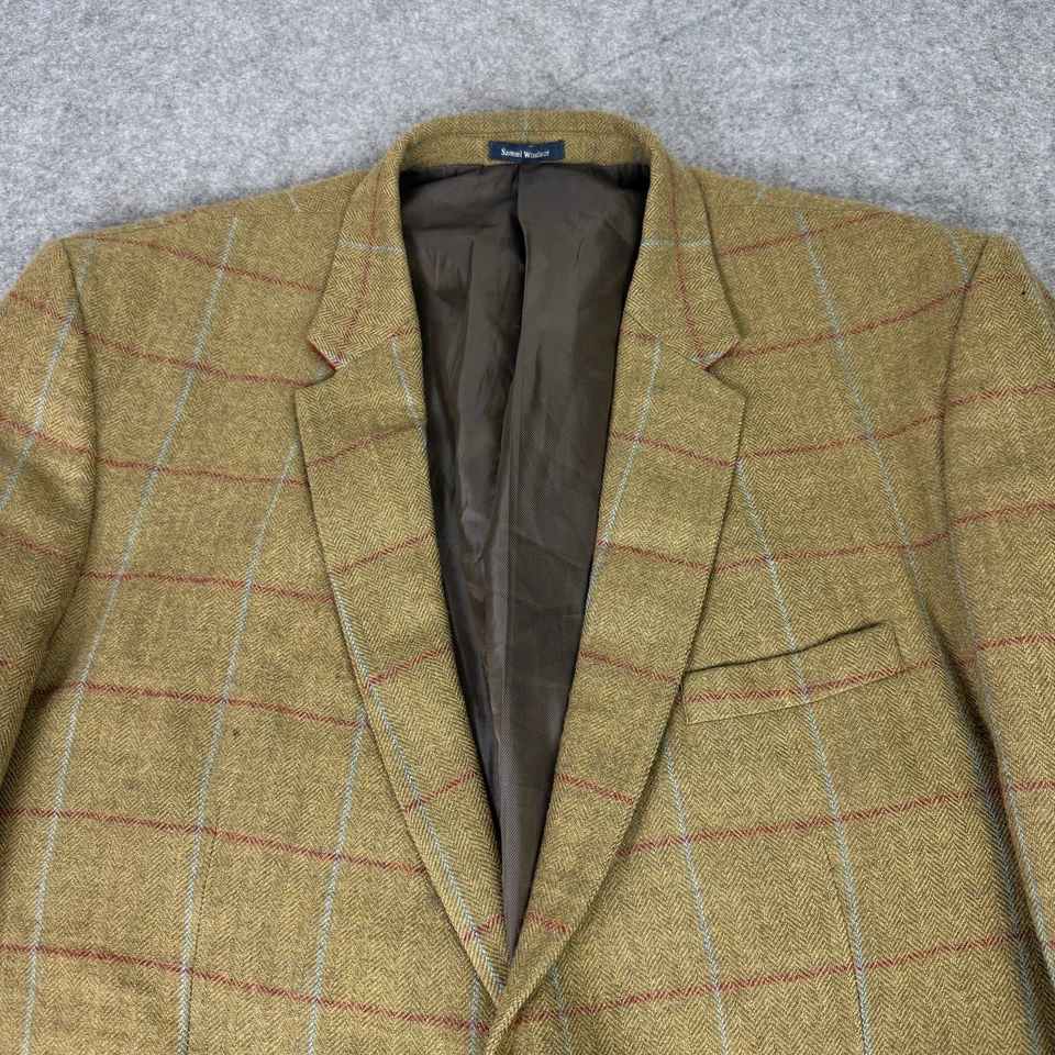 Samuel Windsor Blazer Mens UK 48R Green Check Windowpane Tweed Wool Sport Jacket - Image 2 of 4