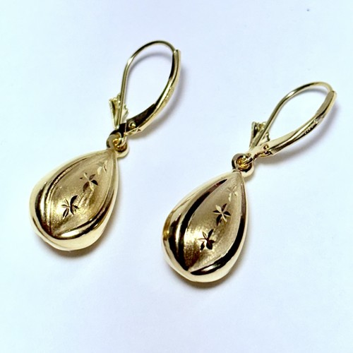Pendientes colgantes en lágrima con acabado satinado pulido de oro amarillo de 14K 2,1 g - Imagen 6 de 8