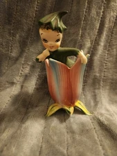 Vintage Norcrest Pixie With Flowers Planter Japan