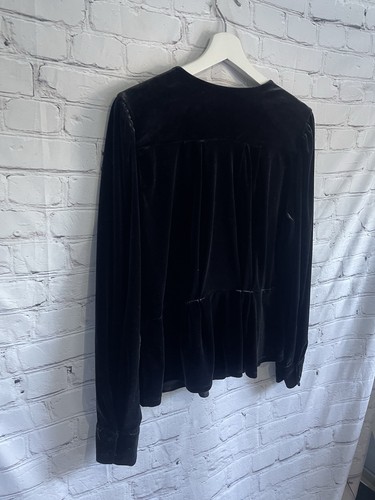 M&S Black Velvet Long Sleeve Peplum Top Buttons Goth/Classic Size 14 - Picture 7 of 9