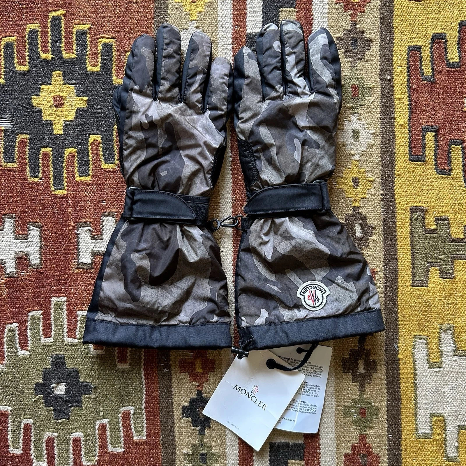 Moncler Grenoble FW2013 Technical Leather Trim Ski Gloves Sz L - Camo