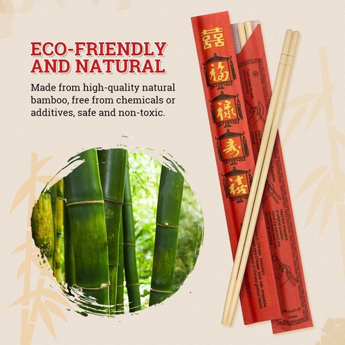 Disposable Bamboo Chopsticks (100 Sets) - 9'' Long, UV Treated, Individually ... - Picture 3 of 9