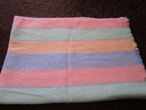 Vintage Wohndecke Streifen Pastelltöne Struktur 90% Wolle Italy 72x49 Fransen - Bild 9 von 11