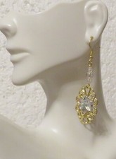 Filigree Gold Earrings Iridescent Star with Crystals 2" Dainty Lightweight Hook